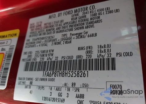 2017 Ford Mustang Ecoboost из США, поврежденный, VIN 1FA6P8TH8H5258261